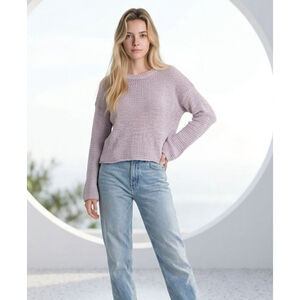 Women's Boho REBECCA ELLIOT Pastel Lavender Grey Minimalist Crew Neck Sweater M